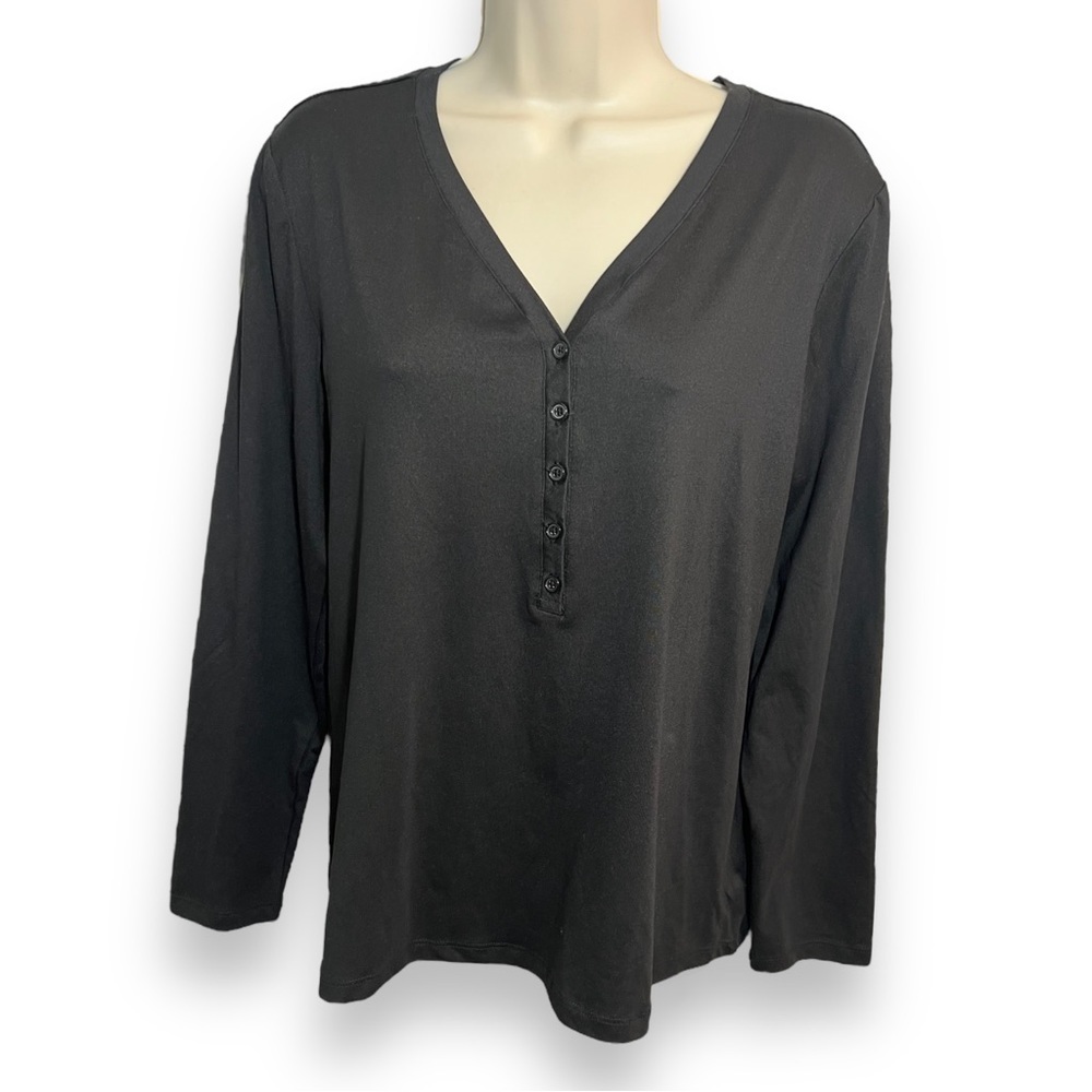 Kyodan Women's Moss Jersey Long Sleeve Henley Black Size Large